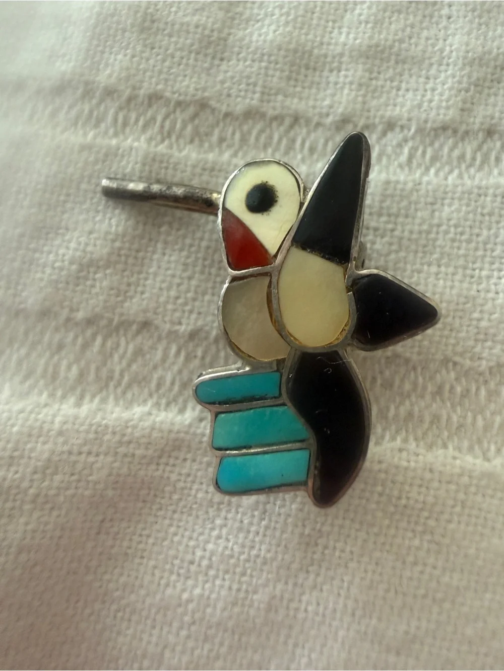 Vintage Sterling Silver Zuni Pin Inlay Brooch Pendant Hummingbird